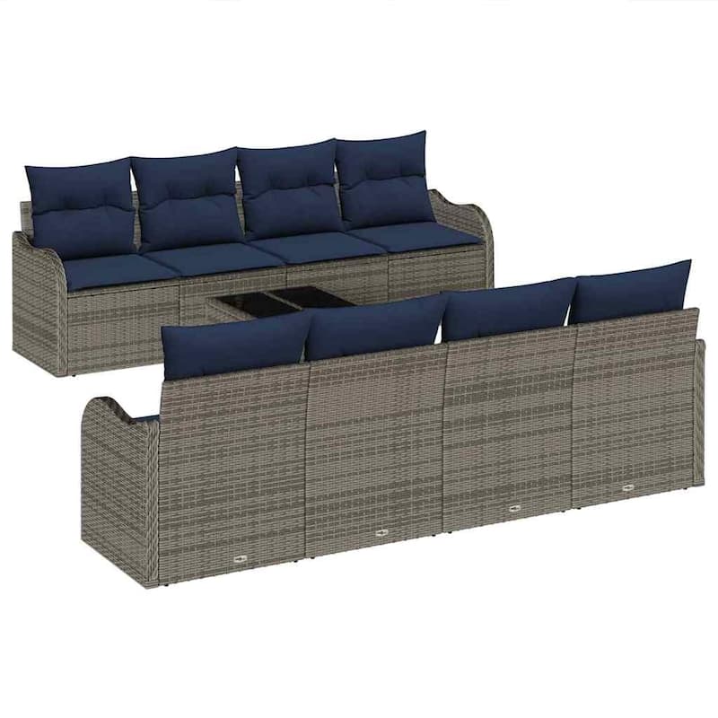 vidaXL 9 Garden Sofa Set with Cushions Black/Brown/Grey Poly Rattan - 90.9 x 24.4 x 27.2
