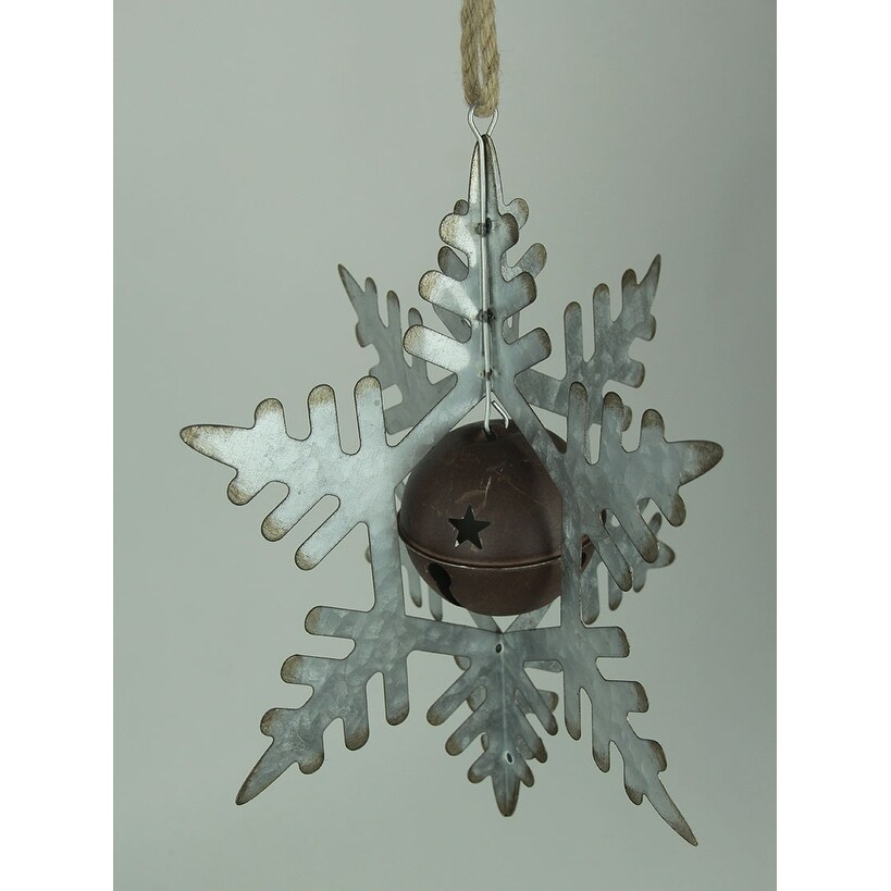 Shop Rustic Metal 3d Hanging Snowflake And Bell Ornament