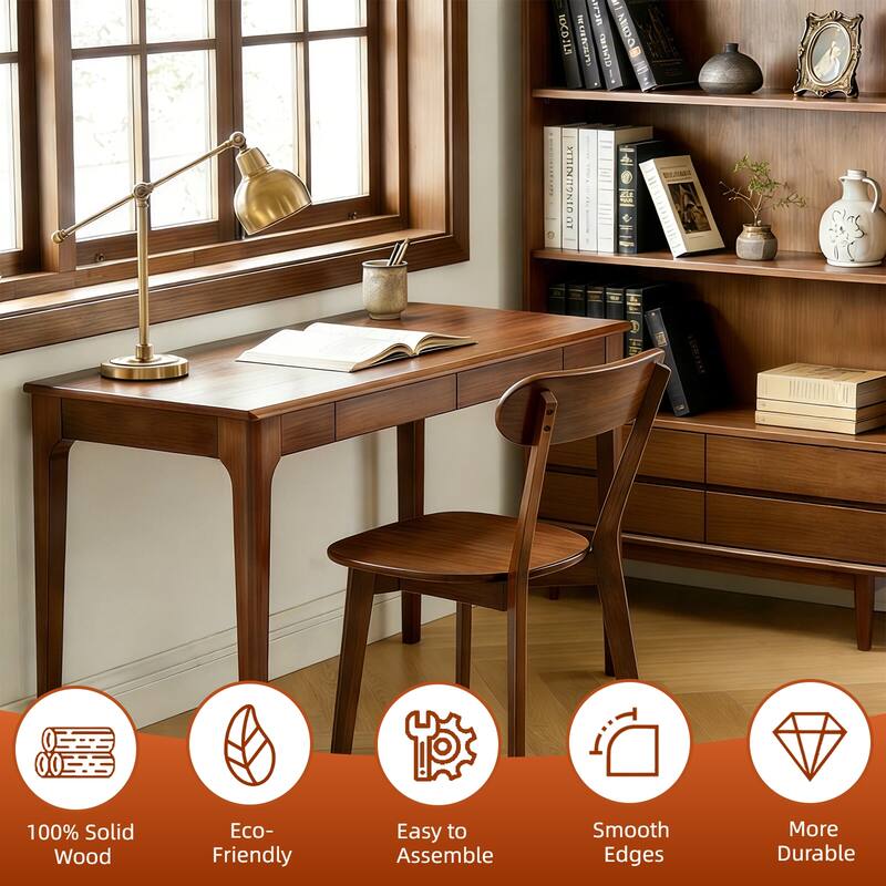 100% Solid Wood Dining Chairs Set of 2, Mid Century Modern Dining Chairs with Curved Backrest, for Dining Room