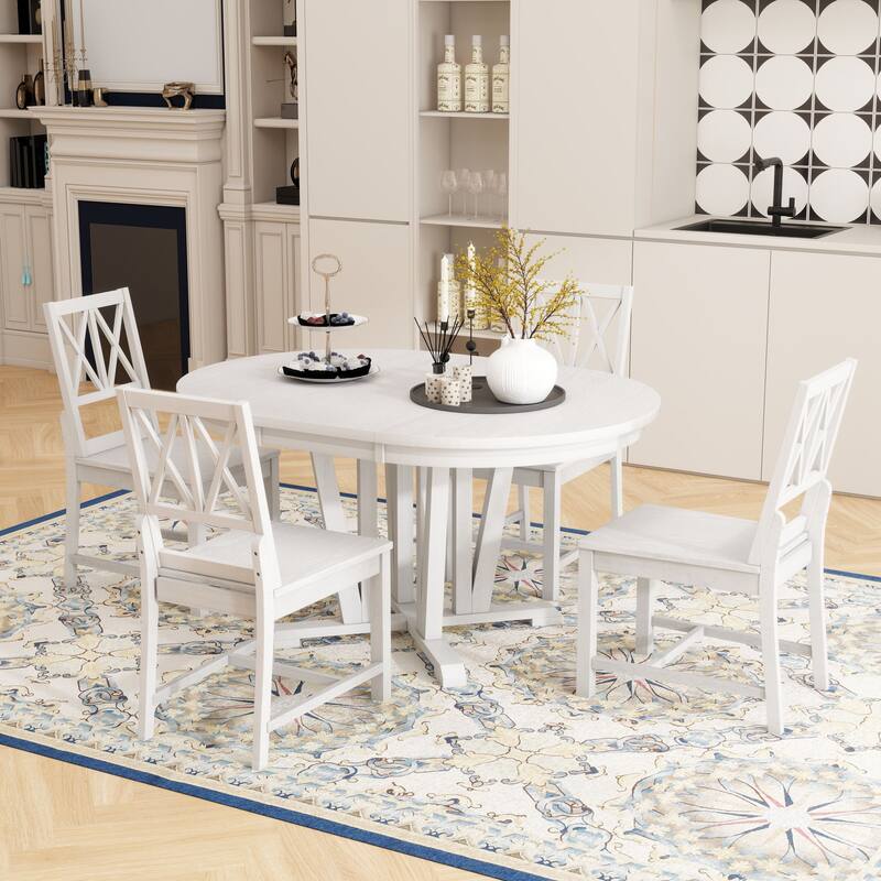 Rustic 5 Piece Extendable Round Dining Table Set - Grey