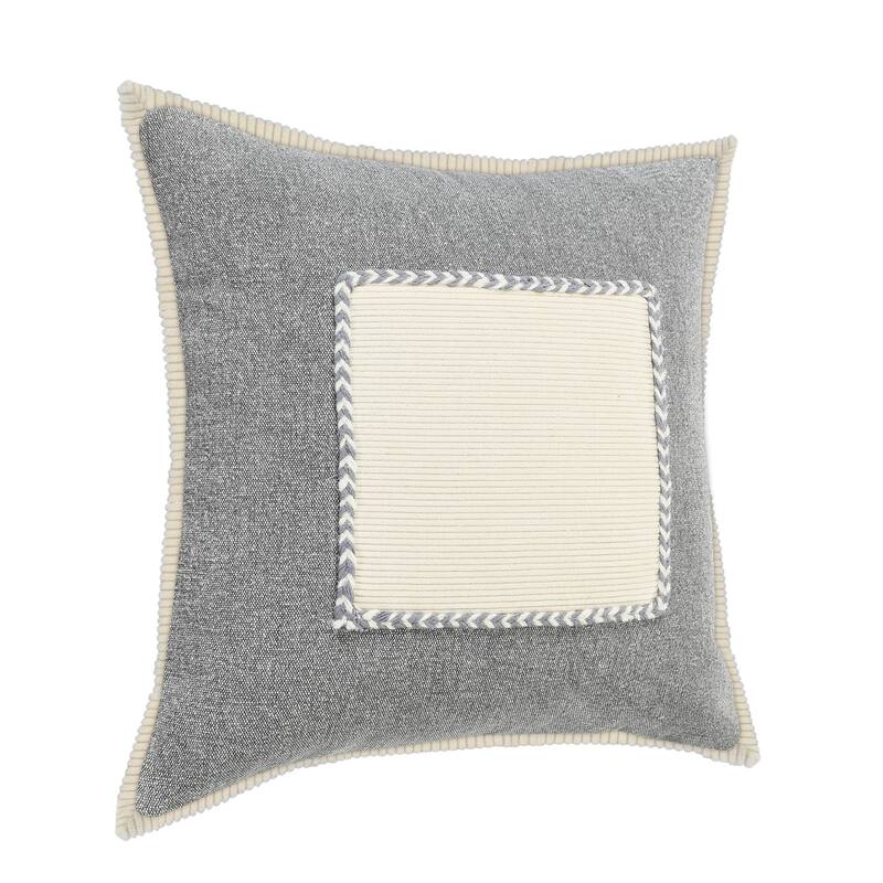 20" Gray and White Braided Frame Square Throw Pillow