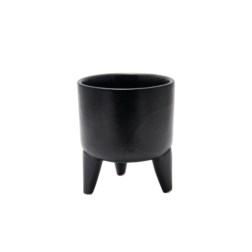 Lg. Ceramic Tripod Bowl Black- A - BLACK