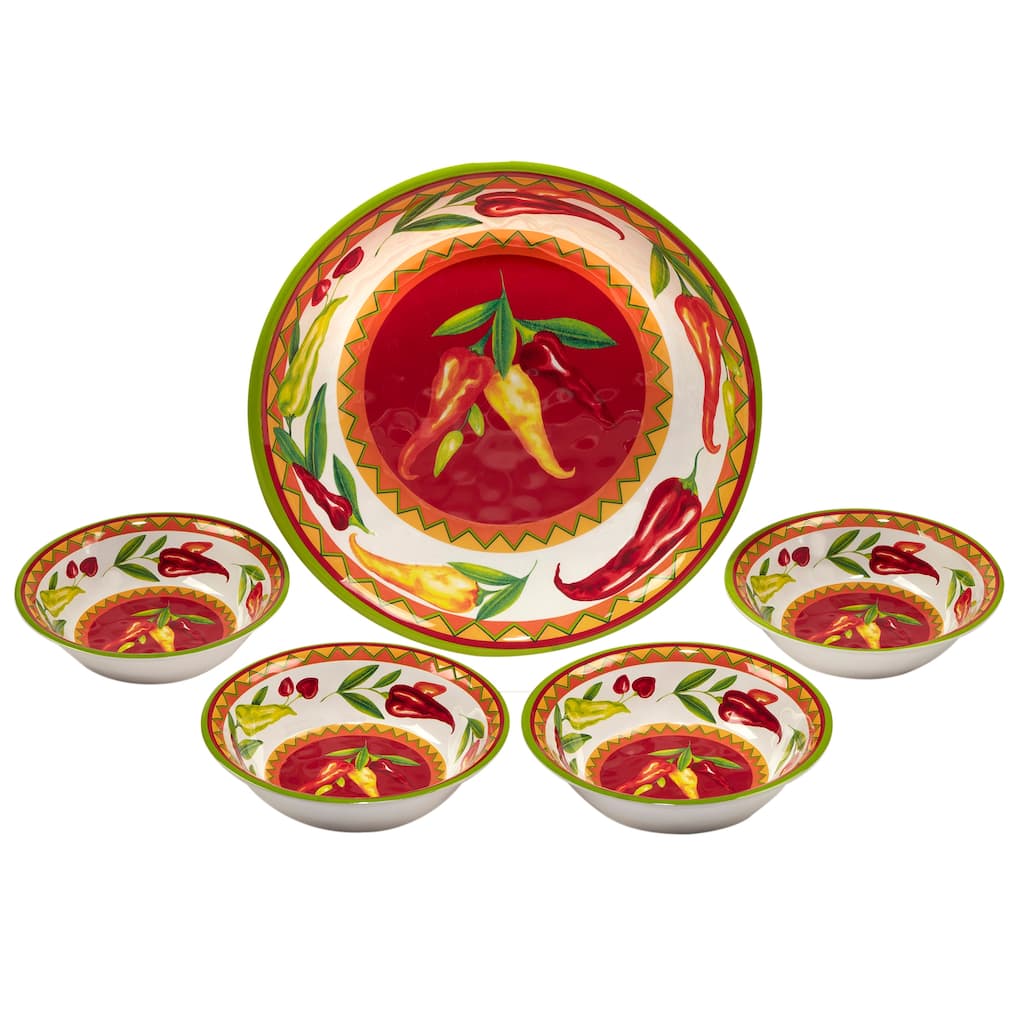 Certified International Red Hot 5-piece Melmaine Salad/Serving Bowl Set