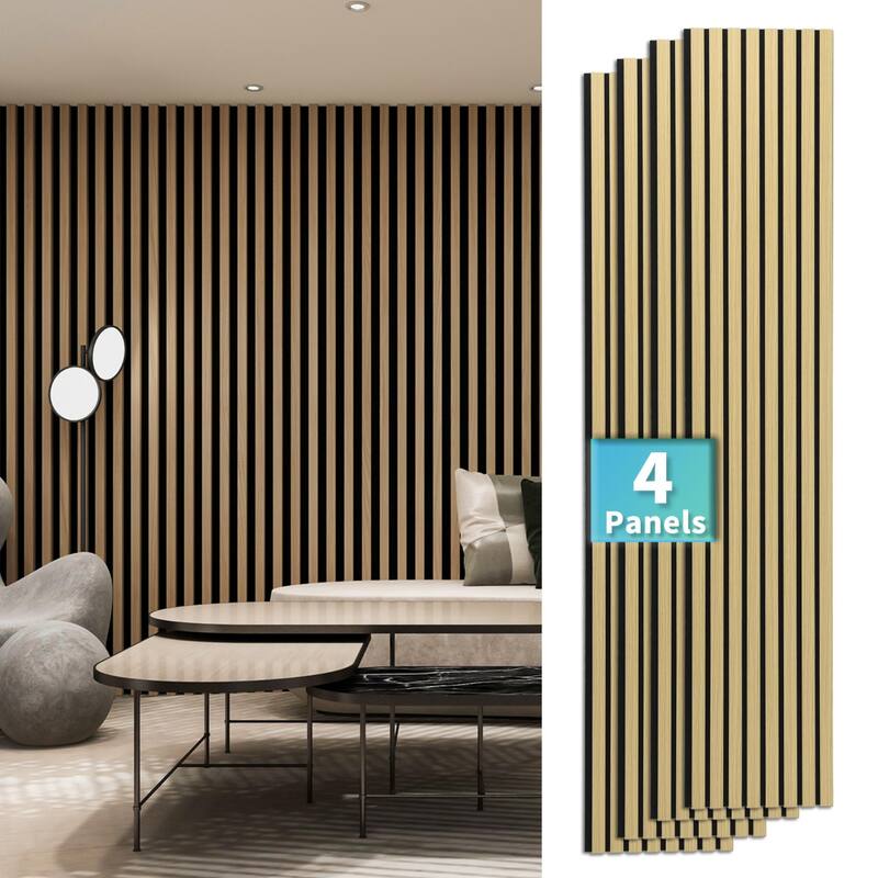4 Panels 93"x12" MDF Slat 3D Wall Paneling Cover 31 Sq.Ft. - N/A - Oak