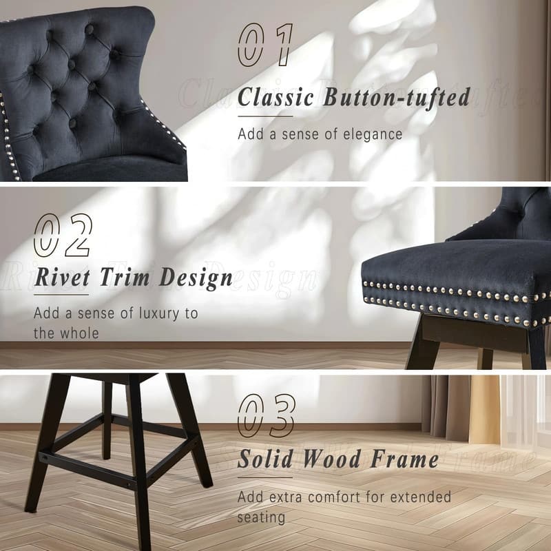 Tufted Swivel Velvet Rubberwood Nailhead Barstools (Set of 2)