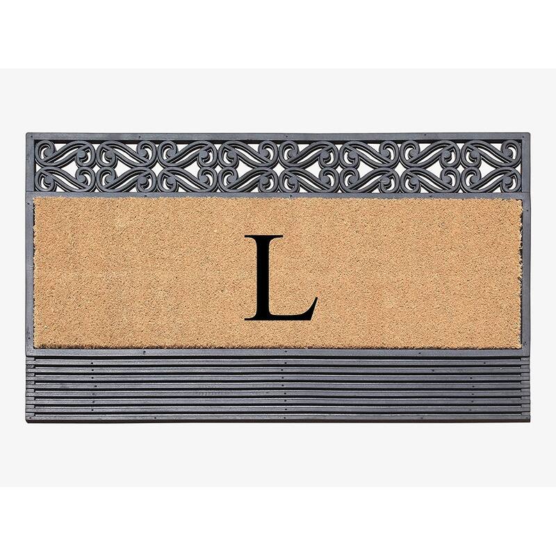 A1HC First Impression Rubber and Coir Rosewood 24" X 36", Heavy Duty Outdoor Monogrammed Doormat - Monogrammed L