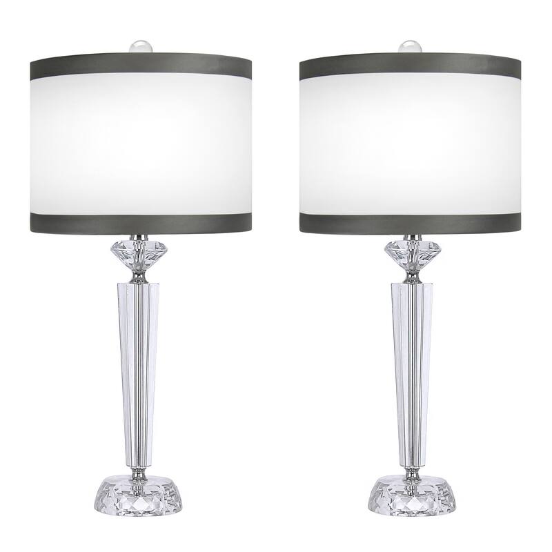 Diamond Torch 25.75" Crystal Table Lamp Set Polished Nickel & Off-White w/ Dark Grey Trim Shades - Polished Nickel/Off-White Dark Grey Trim Shade