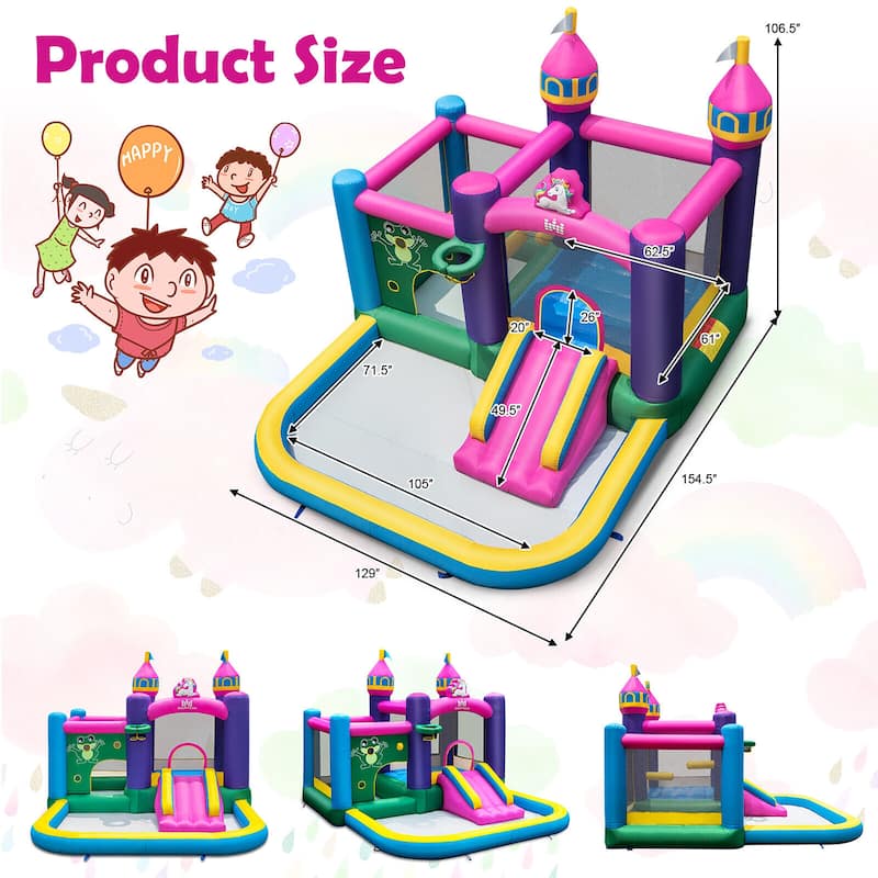 Gymax Inflatable Unicorn-themed Bounce House 6-in-1 Kids Bounce Castle