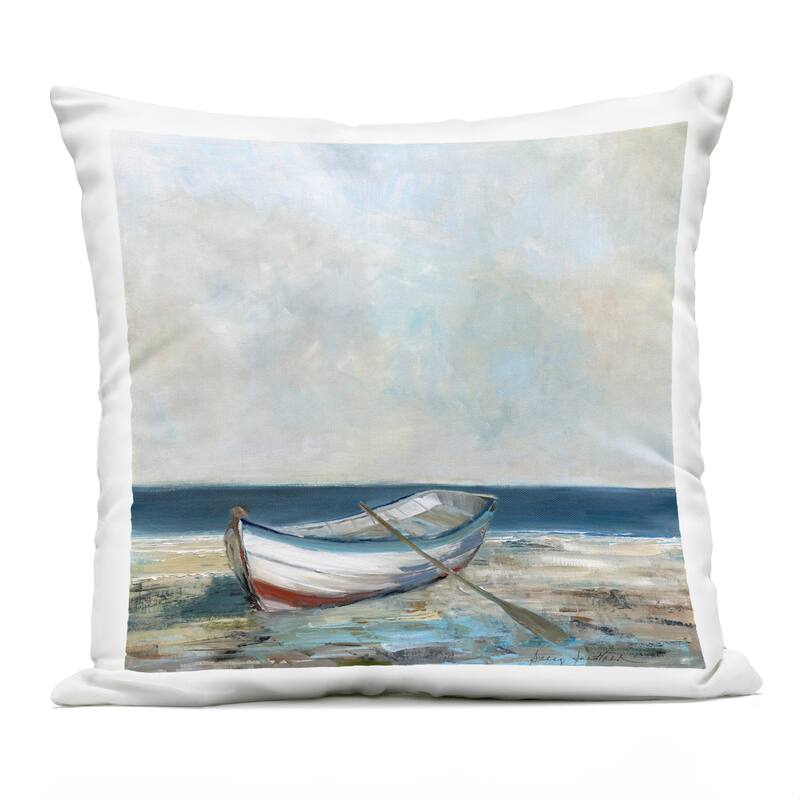 Stupell Boat & Oar on Shore Printed Outdoor Throw Pillow Design by Sally Swatland - Accent - Polyester - Grey - Single