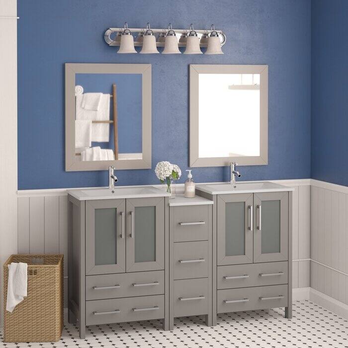Vanity Art 60 in. Double Sink Bathroom Vanity with Top and Mirrors - 60 X 18.1 X 35.8