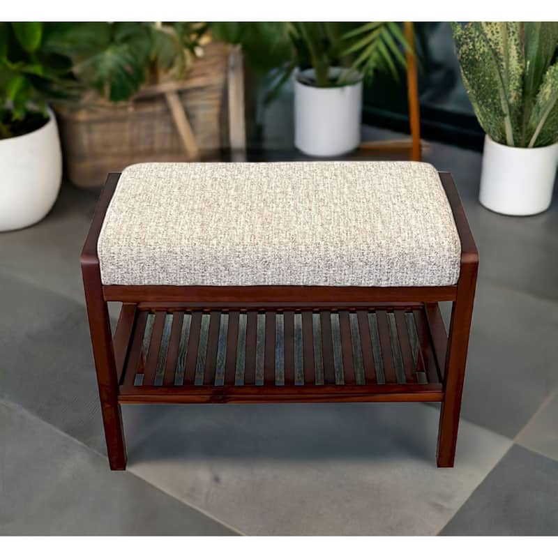 Solid Acacia Wood Padded Bench - Mahogany-w/Fabric