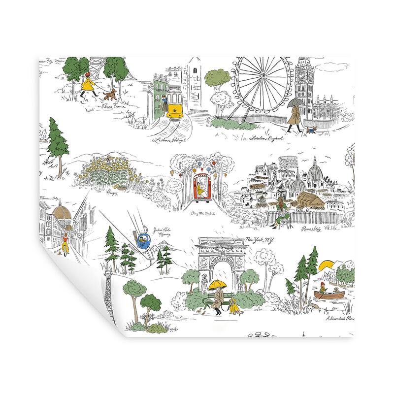 Rifle Paper Co. Travel Sketches Yellow Globetrotter Premium Peel + Stick Wallpaper