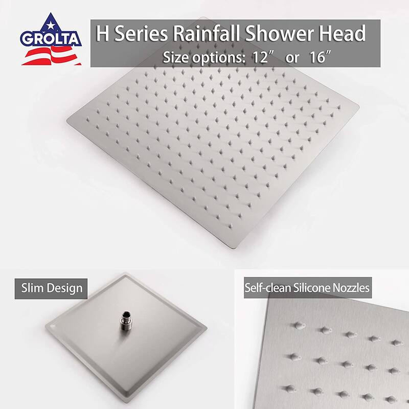 Dual Heads 12" Rainfall & High Pressure 6" Shower System w/ 3 Way Thermostatic Faucet - Chrome