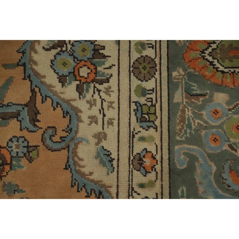 Hand Knotted Oriental 100% Wool Carpet Traditional Floral Oranges & Rust Tabriz Area Rug - 12' 7'' X 9' 6''