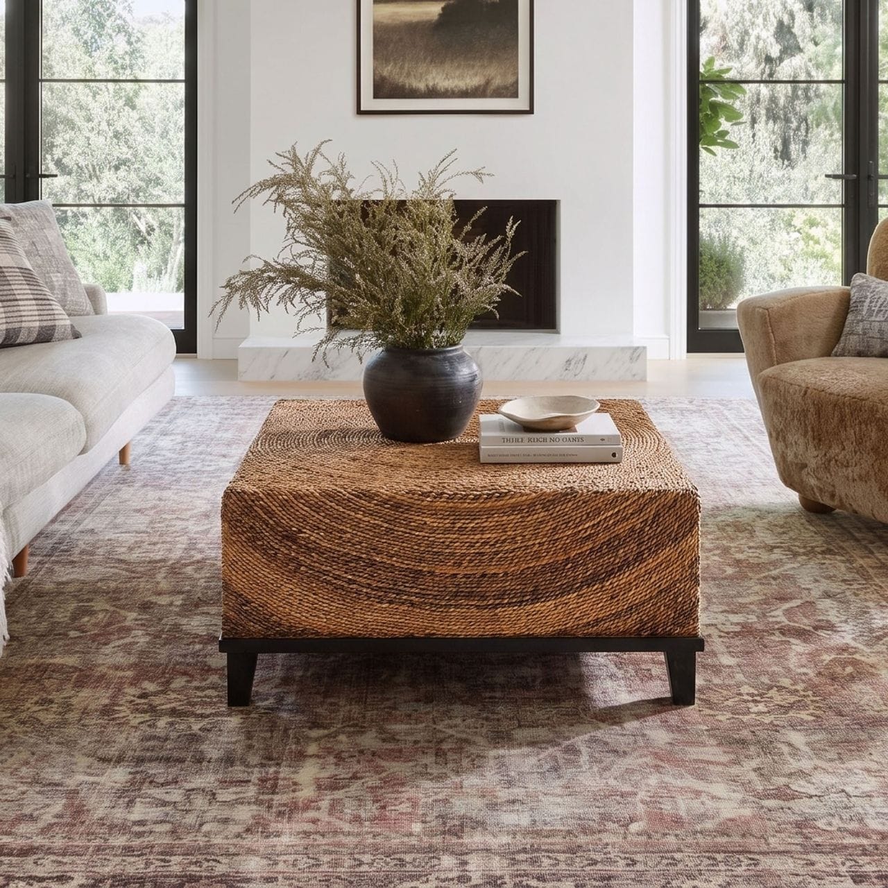 Handwoven Abaca and Mango Wood Coffee Table by East at Main