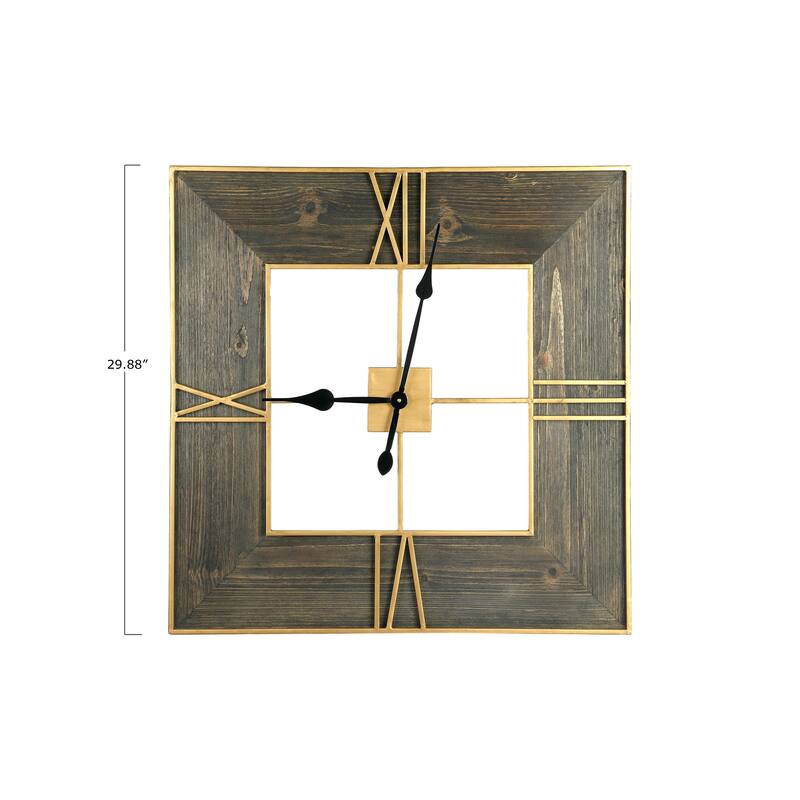 Wall Clock With Wood Finish and Gold Trim, Natural and Gold