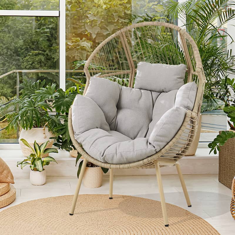 Outdoor Egg Chair with Cushion Oversized Egg Chair - Biege - Yellow