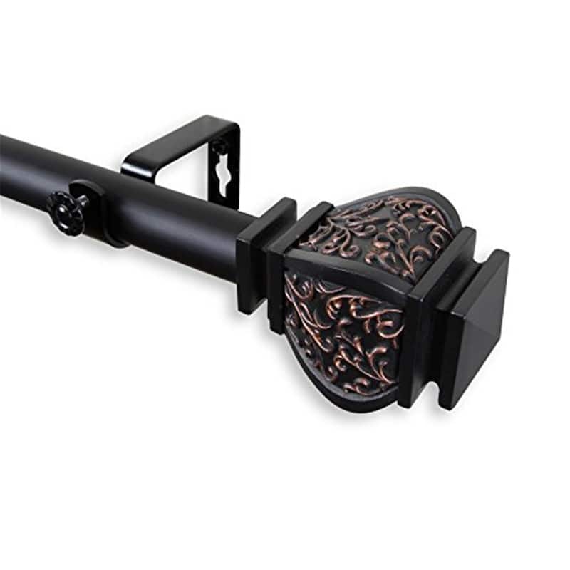 Double Curtain Rod Home Decor, Adjustable Window Rod with Finials, Black Telescoping Poles, Wall Mounted - 120