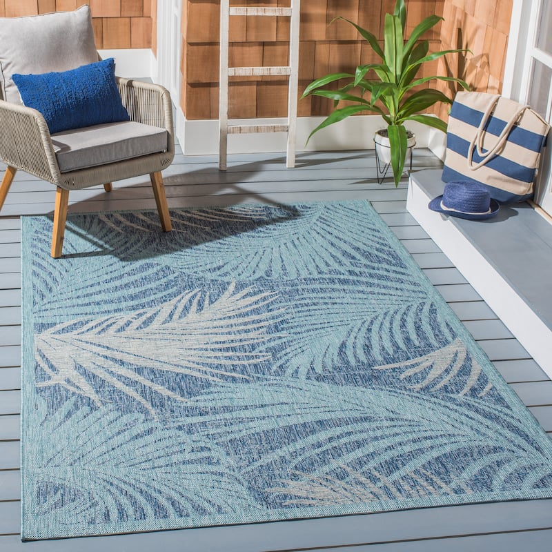 SAFAVIEH Courtyard Deana Indoor/ Outdoor Waterproof Patio Backyard Rug - 8' x 10' - Aqua/Navy