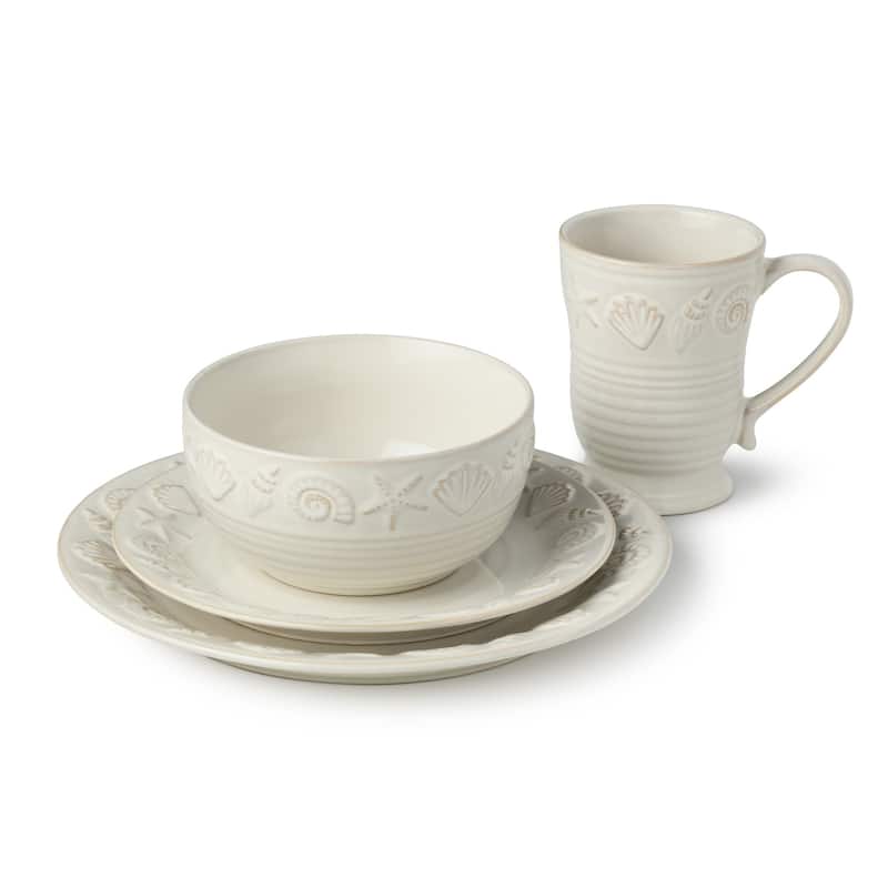 Certified International Coastline Cream 16 Piece Dinnerware Set, Service for 4 - 10.50"L x 10.50"W x 1.13"H