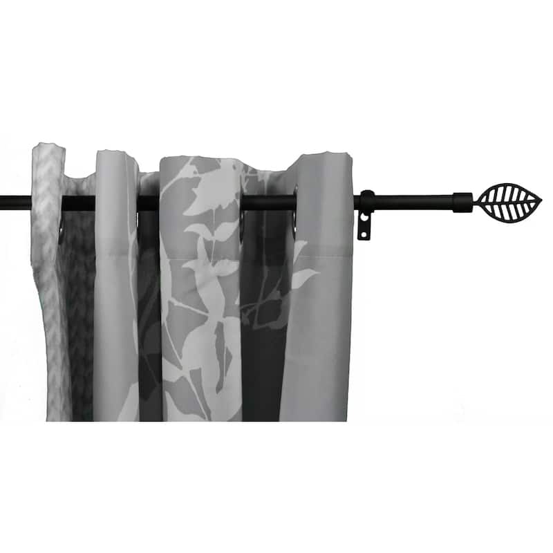 Adjustable Single Curtain Rod 50"-82" with Leaf Finials and Brackets, Available in Taupe, Gray, or Black - 50" to 82" L x 5/8" D