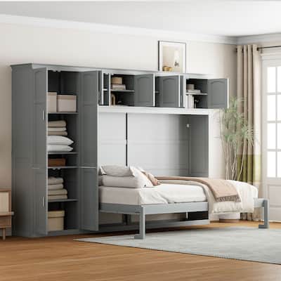 Queen Size Murphy Wall Bed with Cabinets, Space-Saving Design, Integrated Storage with Wardrobe & Drawers, Easy Assembly