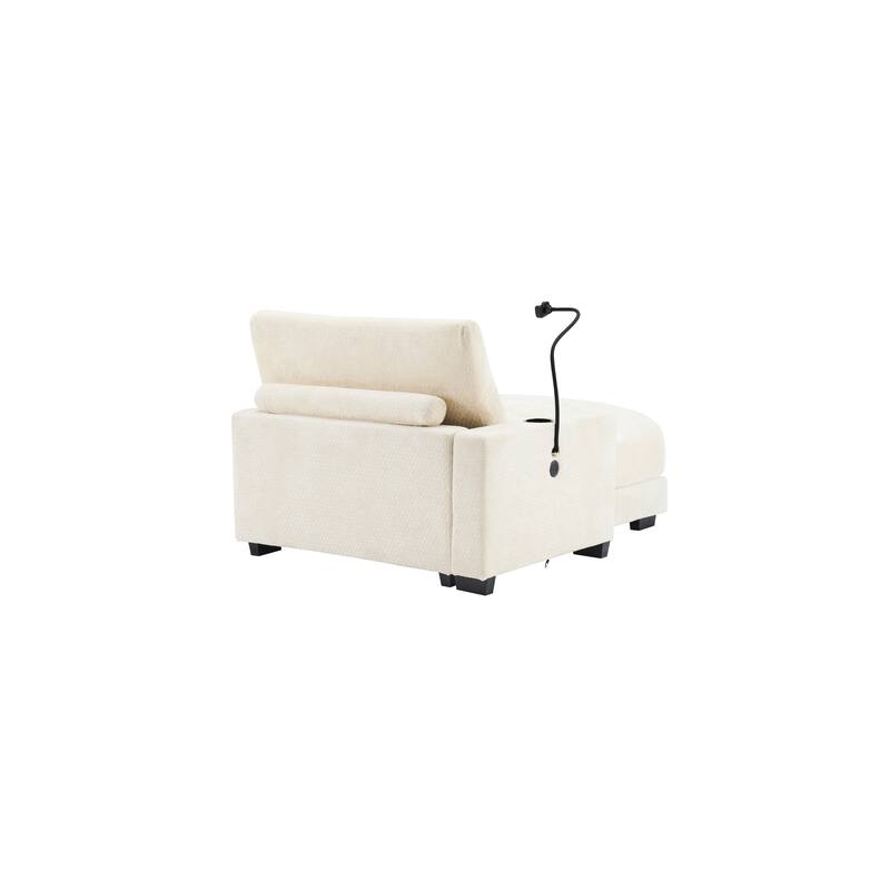 Chenille Single Sofa Chair Chaise Lounge with Phone Holder, Upholstered Recliner Sleeper Sofa Bed for Living Room
