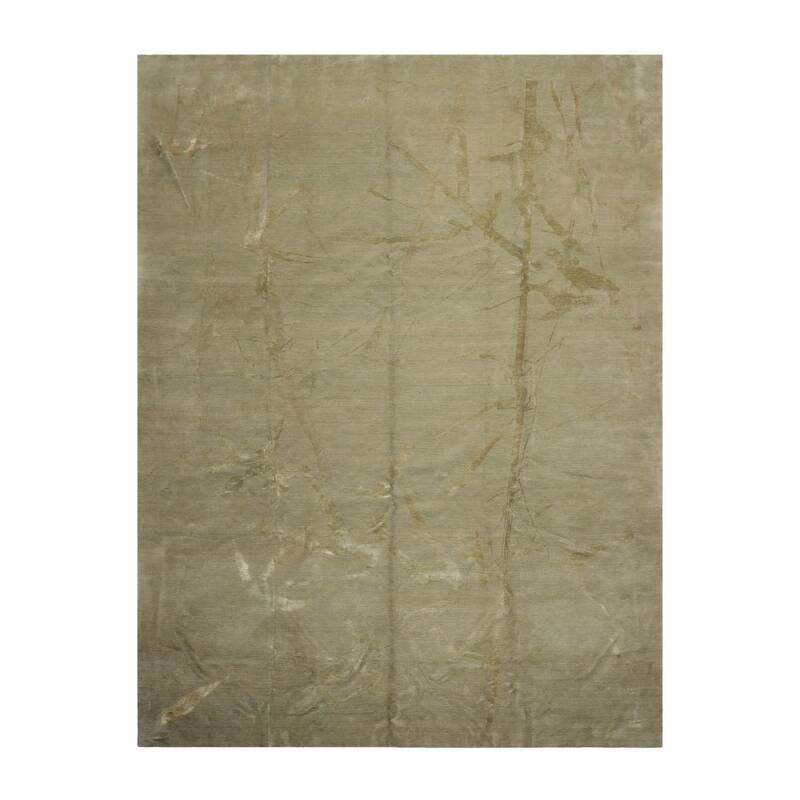 Hand Knotted Modern Moss Tibetan Wool Modern Oriental Area Rug - 9' x 12'