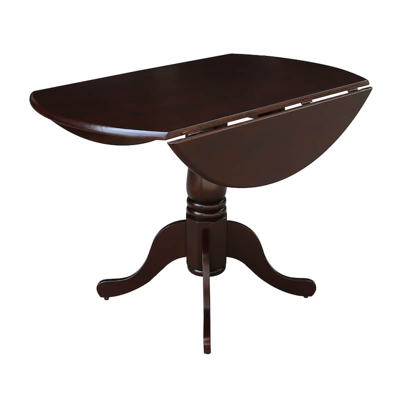 Round Pedestal Base Solid Wood 42-inch Drop-leaf Dining Table