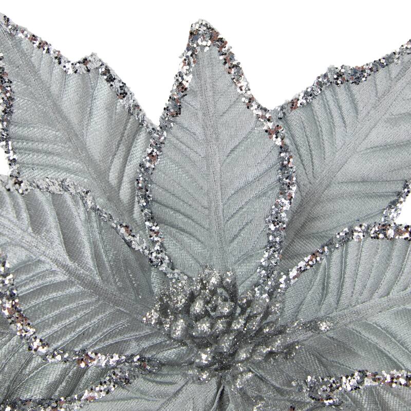 25" Glittered Silver Poinsettia Christmas Floral Pick - 25