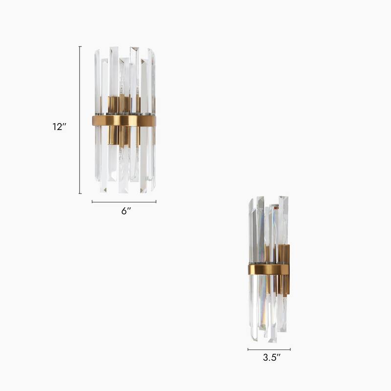 Modern 2-Light Glam Crystal Bathroom Vanity Lights Gold Wall Sconce - W6" x H12"