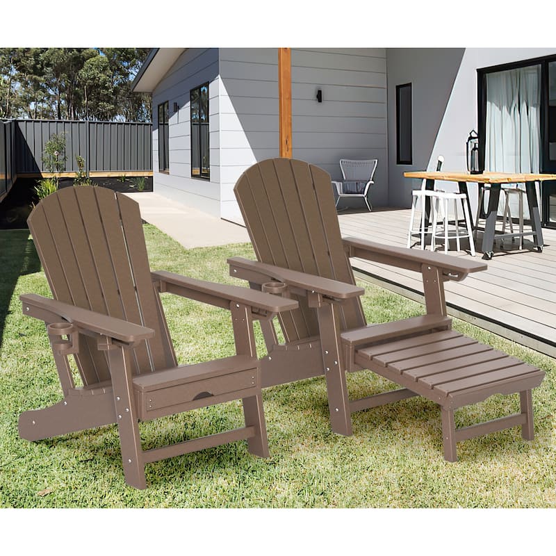 Outdoor Adirondack Chair Weather Resistant with Cup Holder/Ottoman
