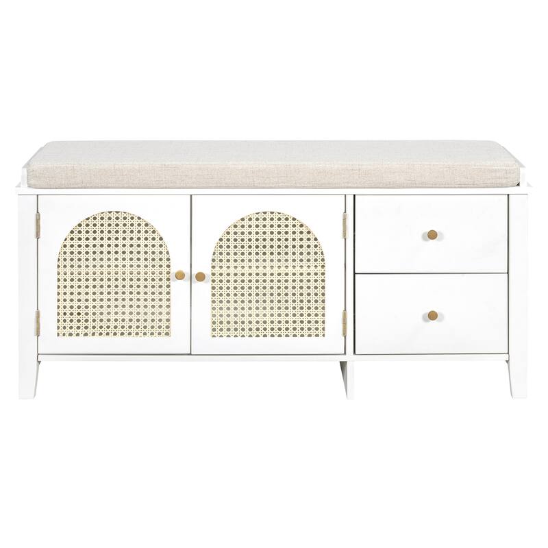 43.5 inch Shoes Bench with Cushion Storage Cabinet and 2 Drawers