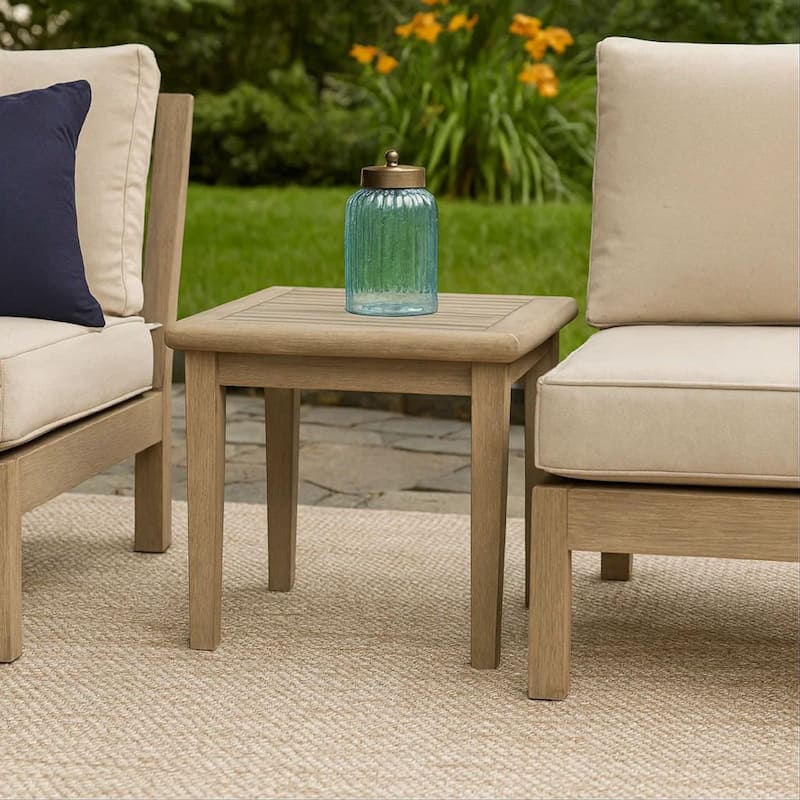 Square Wooden Frame End Table with Plank Tabletop, Teak Brown