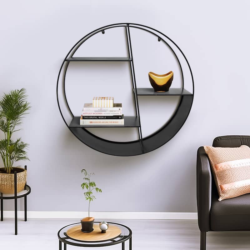 Sagebrook Home Modern 32" Round Black Shelf 4 Layered Contemporary Floating Metal Wall Shelf - 32" x 7" x 32" - 32" x 7" x 32" - Black