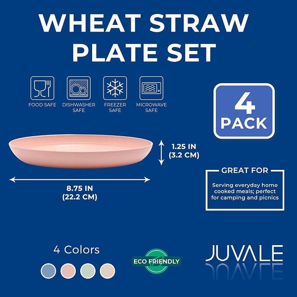 Lightweight Unbreakable Toddlers & Adults Eco-Friendly & BPA Free for Kids Set of 6, Deepened Dishwasher & Microwave Safe 9 Inch Wheat Straw Dinner Plates Reusable 