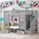 preview thumbnail 24 of 31, Twin-Over-Twin Bunk Bed with Changeable Table, Bunk Bed Castle Bed with Drawers Grey