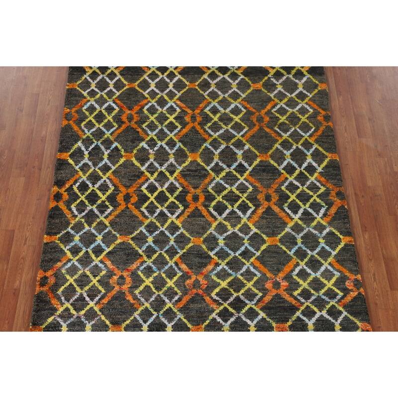 Trellis Moroccan Indian Area Rug Handmade Jute Carpet - 5'7"x 8'8"