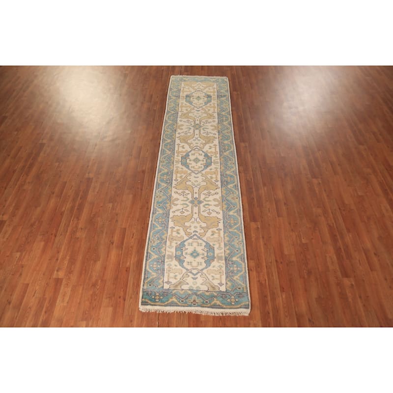 Oushak Oriental Runner Rug Hand-Knotted Floral Wool Carpet - 2'8" x 10'2"