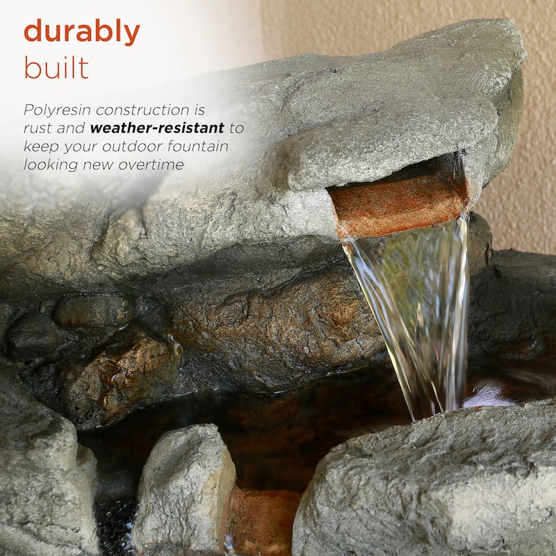 Alpine Corporation 50" Tall Outdoor 8-Tier Rock Waterfall Fountain with LED Lights, Grey