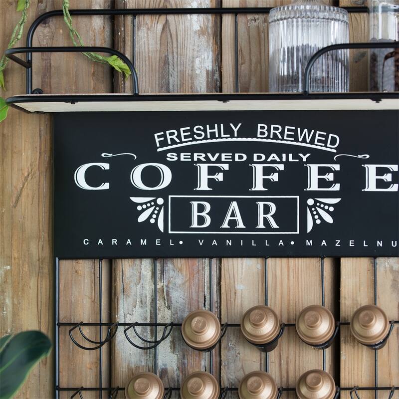 Floating Coffee Bar Shelf w/Coffee Pod Holder,Hooks and Storage Shelf