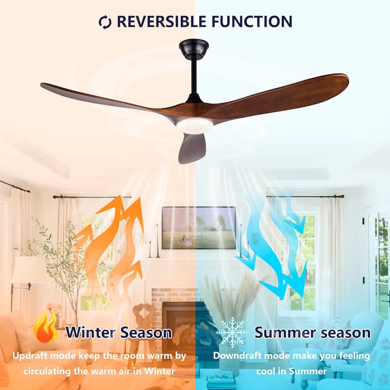 52 Inch Black Ceiling Fans With lights and Remote Control,18W Led Light, 3 Solid Wood Blades