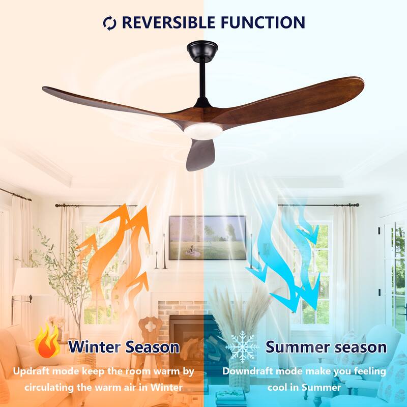52 Inch Ceiling Fans With lights and Remote Control,18W Led Light, 3 Solid Wood Blades, Reversible DC Motor