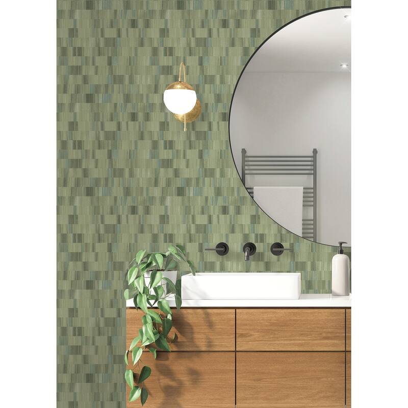 Sarah + Ruby Flicker Green Horizontal Textured Stripe Wallpaper