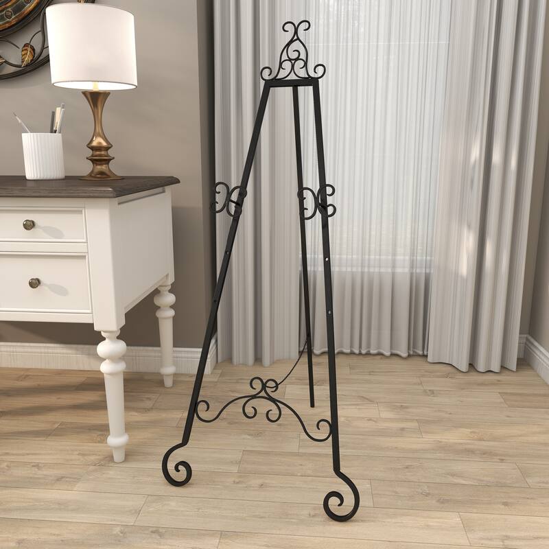 Metal Scroll Large Adjustable 3 Tier Display Easel with Chain Support - Black - Roche River Decor