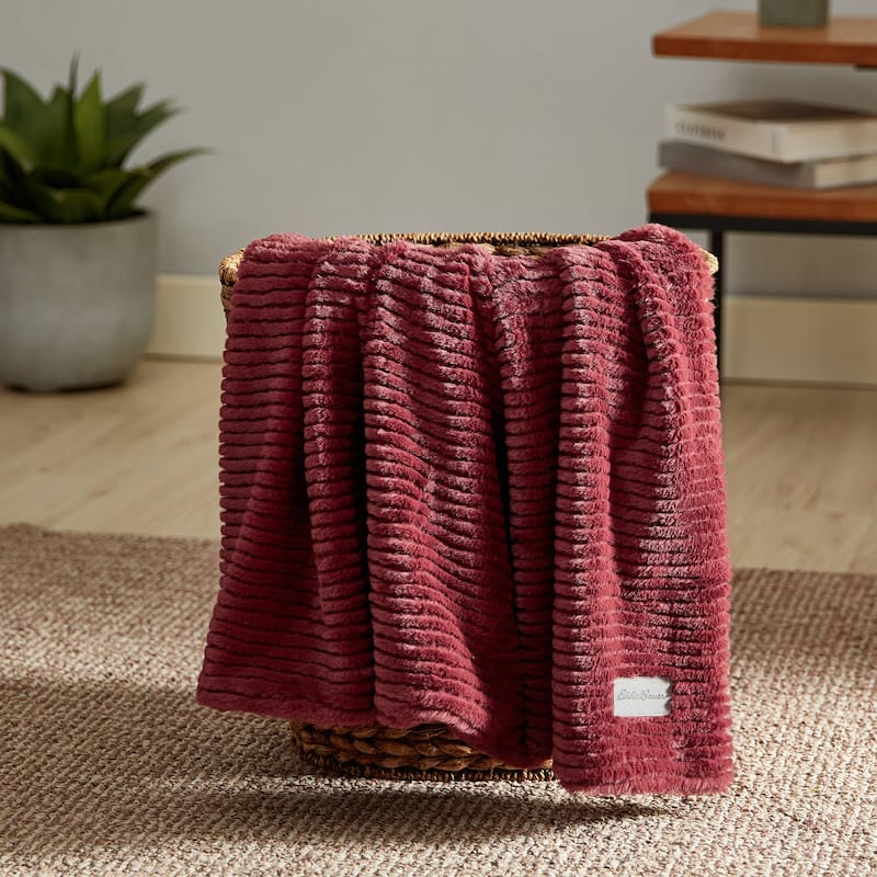 Eddie Bauer Ribbed Super Soft Textured- Solid Plush Throw Blanket