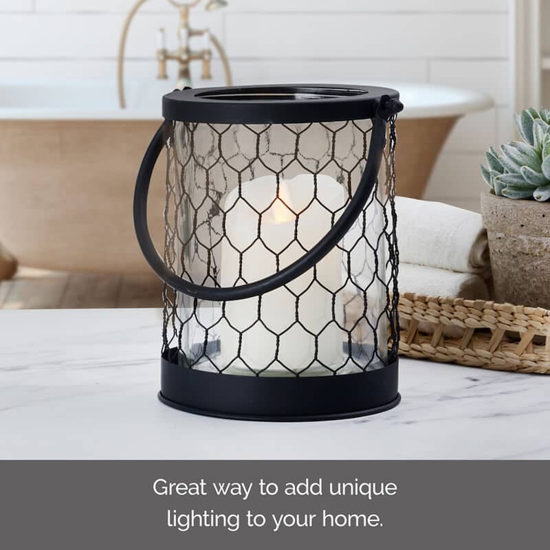 Elements Black Glass and Wire Lantern, 6X7 Inch