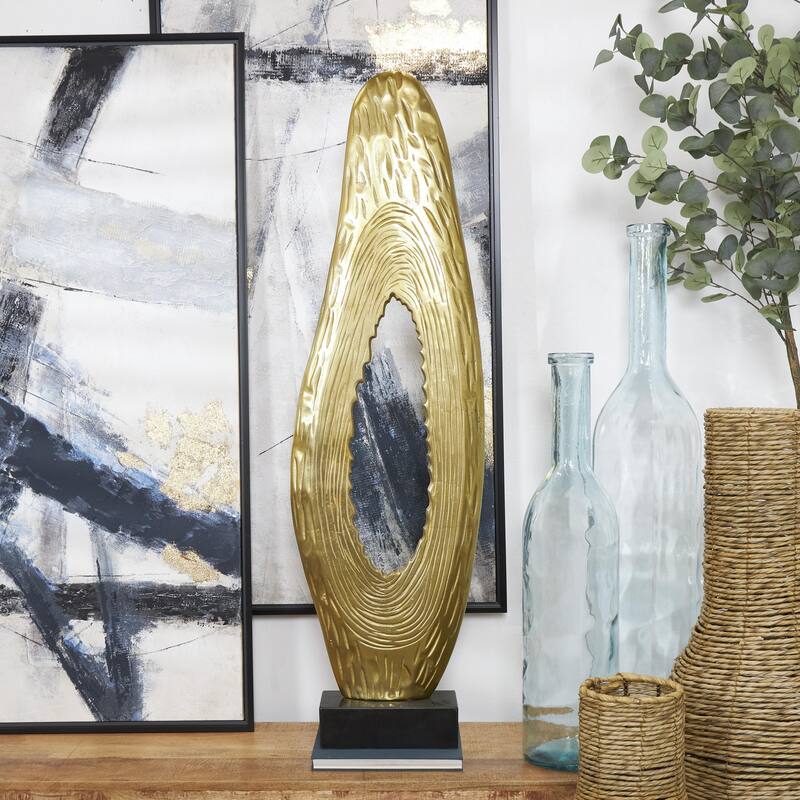 Black or Gold Aluminum Metal Teardrop Abstract Decorative Sculpture with Black Base - Gold