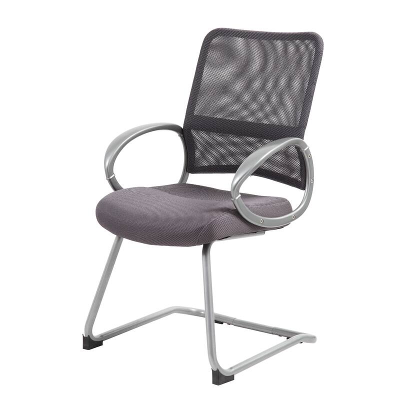 Toi Guest Armchair, Charcoal Gray Mesh, Pewter Cantilever Frame