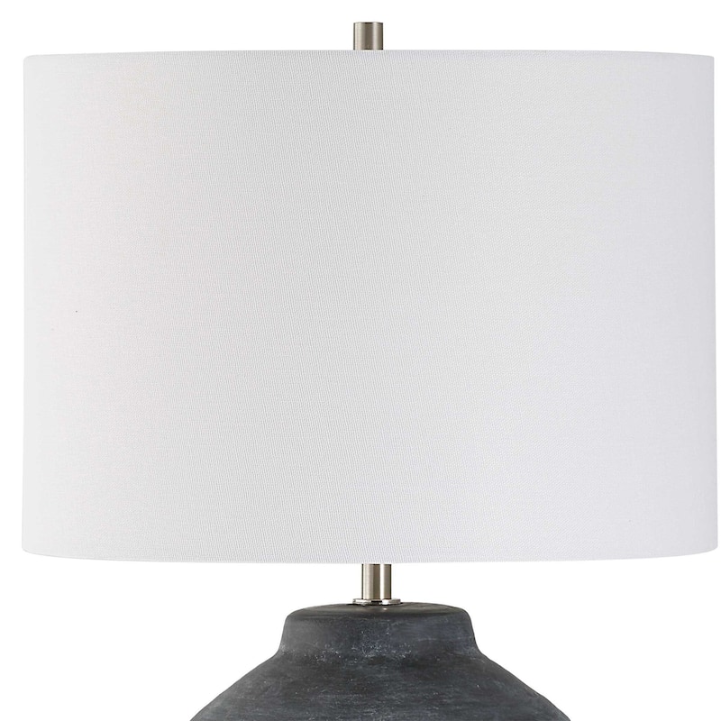 Table Lamp, Off White Linen Shade, Weathered Black Urn Body, 24 Inch